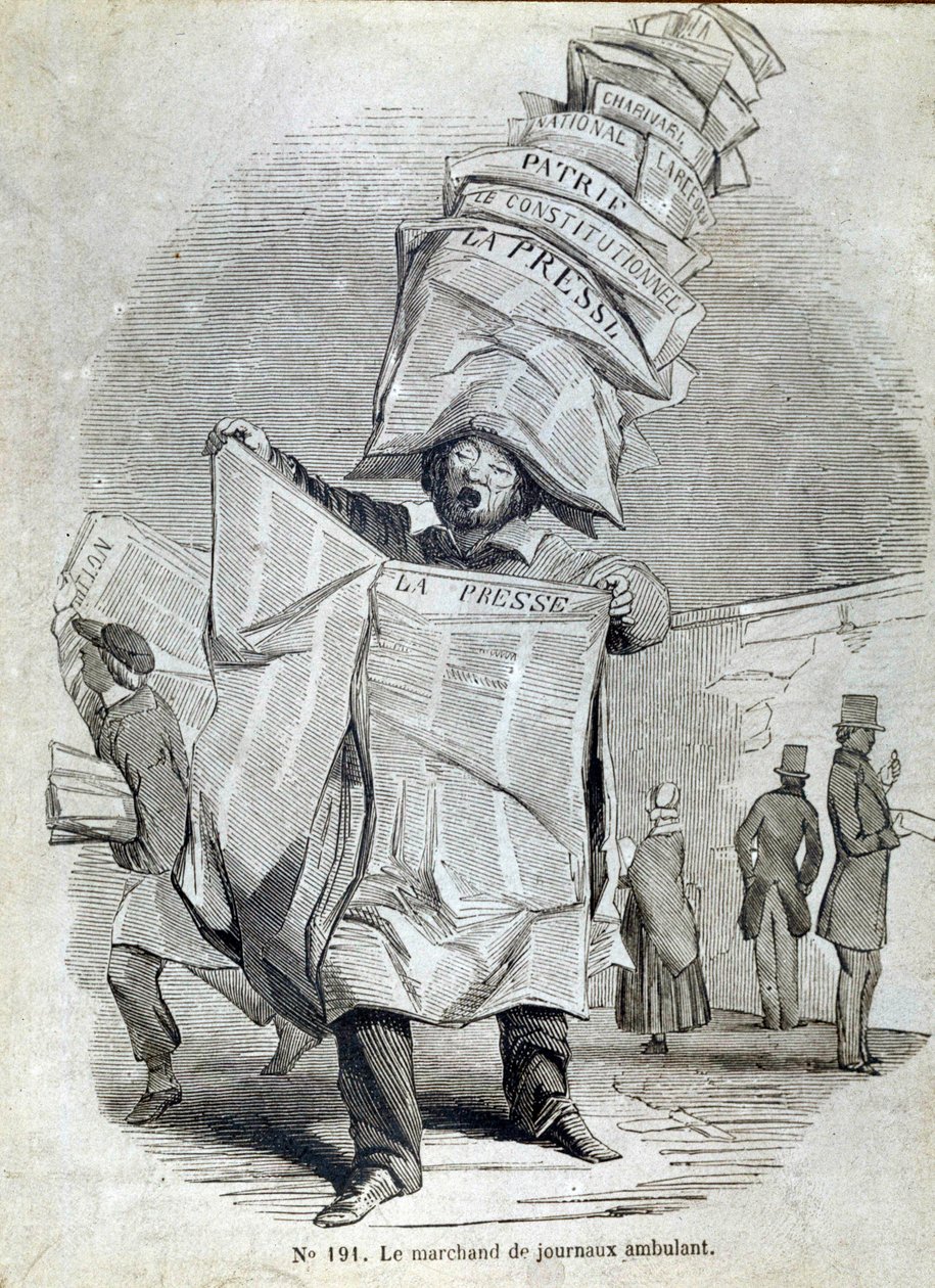 Pequeno métier parisiense: o comerciante ou criador de jornais itinerantes. de French School