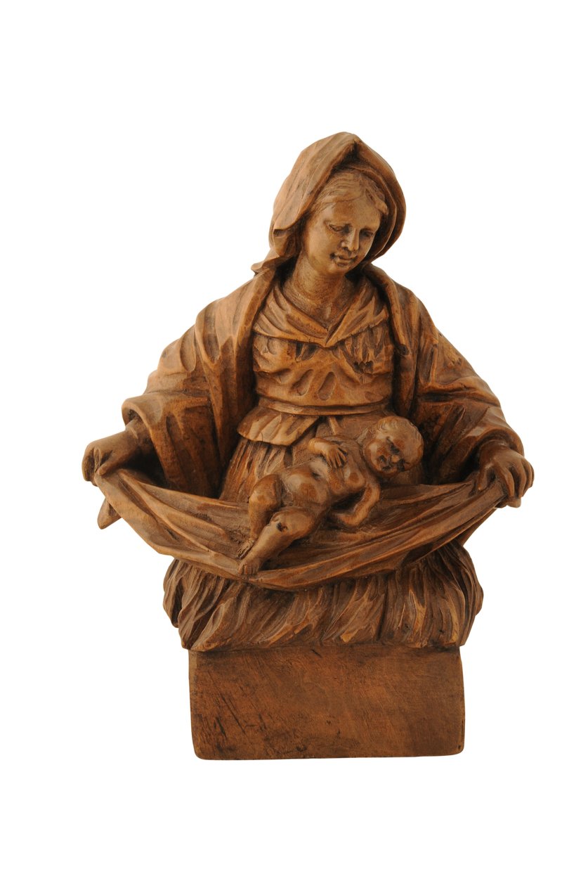 Pequena escultura em madeira de lima da Madonna e da Criança (madeira de lima) de French School