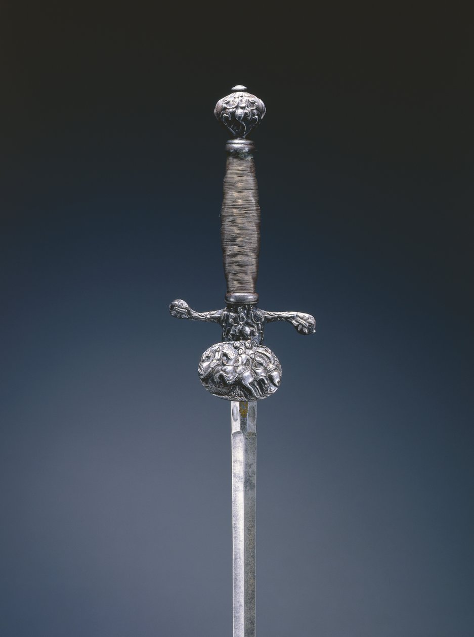 Espada pequena (aço, incrustações de liga de cobre, madeira e fio de aço) de French School