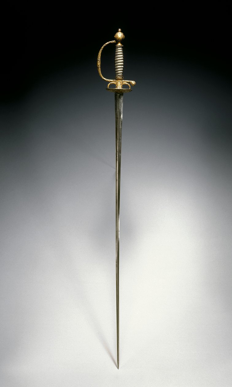 Espada pequena, Paris, c.1730 (aço dourado e azul com fio prateado) de French School