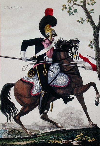 Soldado da Cavalaria Doméstica Francesa durante o período do Império (cor litho) de French School
