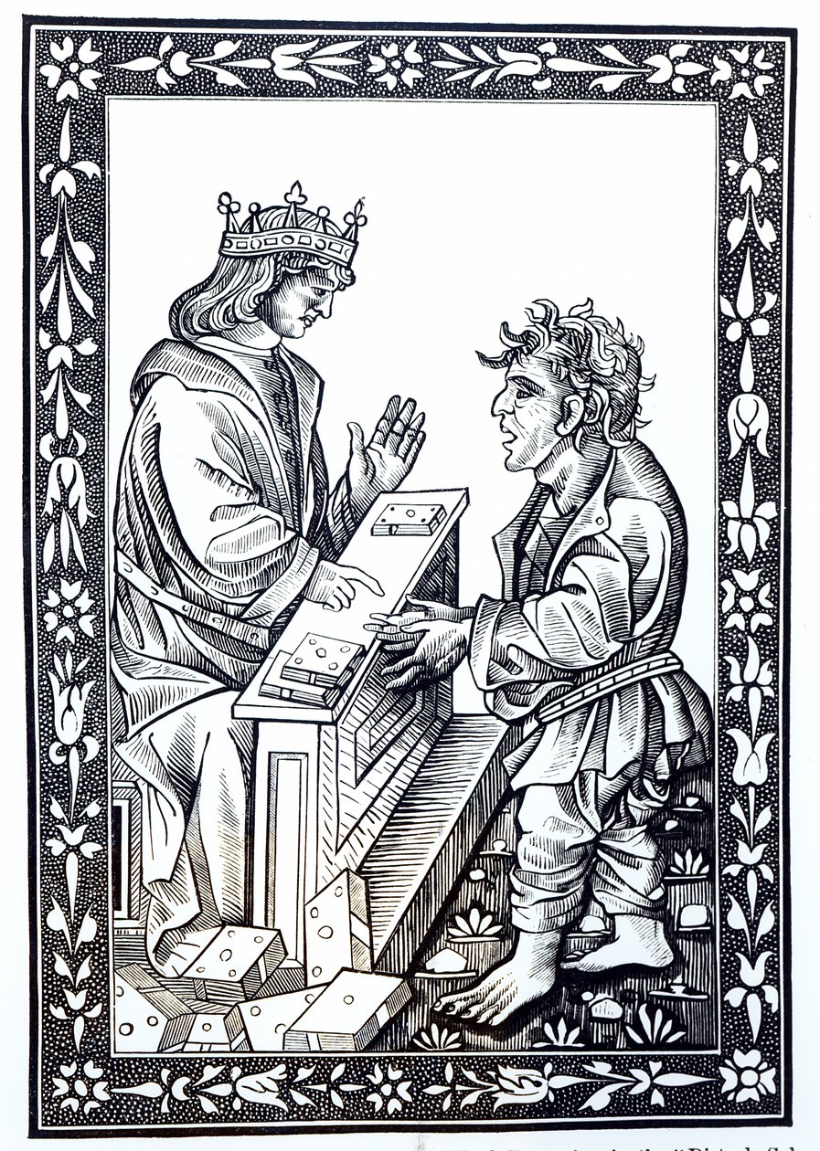 Salomão e Marcoul, ilustração da Ciência e Literatura na Idade Média e Renascença, escrita e gravada por Paul Lacroix, 1878 de French School