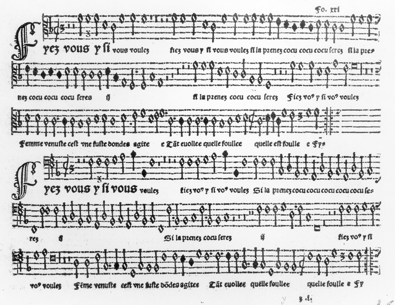 Songsheet de Musical Songs publicado por Pierre Attaignant (d.1552) 1535-36 de French School