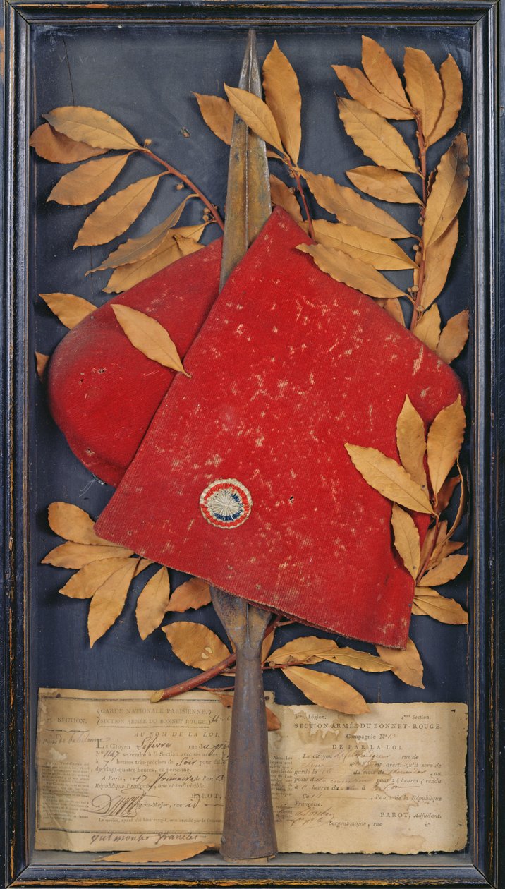 Lembrança da Guarda Nacional Parisienne, Secção Armée du Bonnet Rouge, 1794 (colagem) de French School