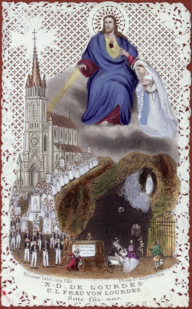 Lembrança da peregrinação a Lourdes, feita para a exposição internacional em Paris, 1867 de French School