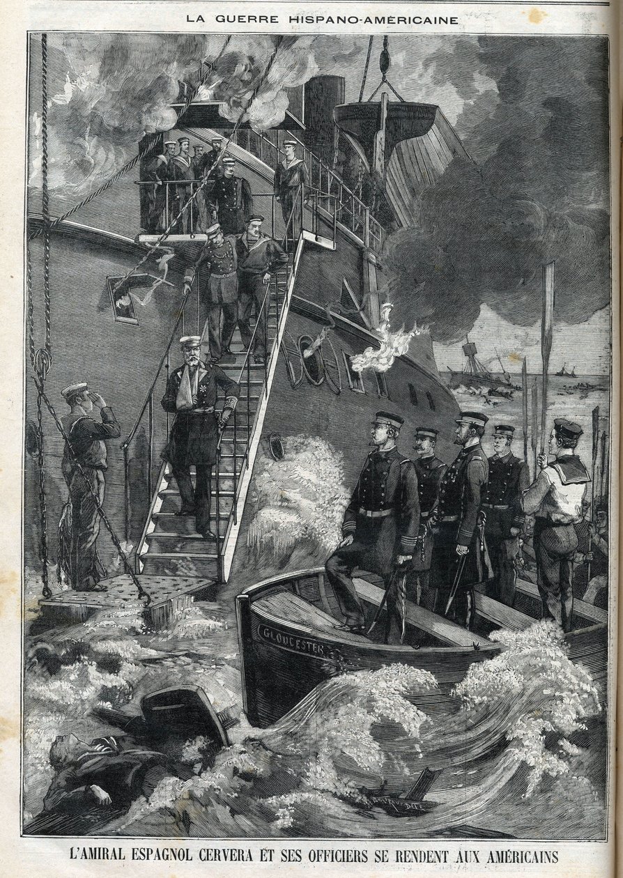 O almirante espanhol Cervera e os seus oficiais renderam-se aos americanos. A guerra de endividamento de Cuba, que estava sob domínio espanhol, eclodiu em 1895, e os cubanos pediram aos americanos para intervir. Assim, a guerra entre a Espanha e a América  de French School