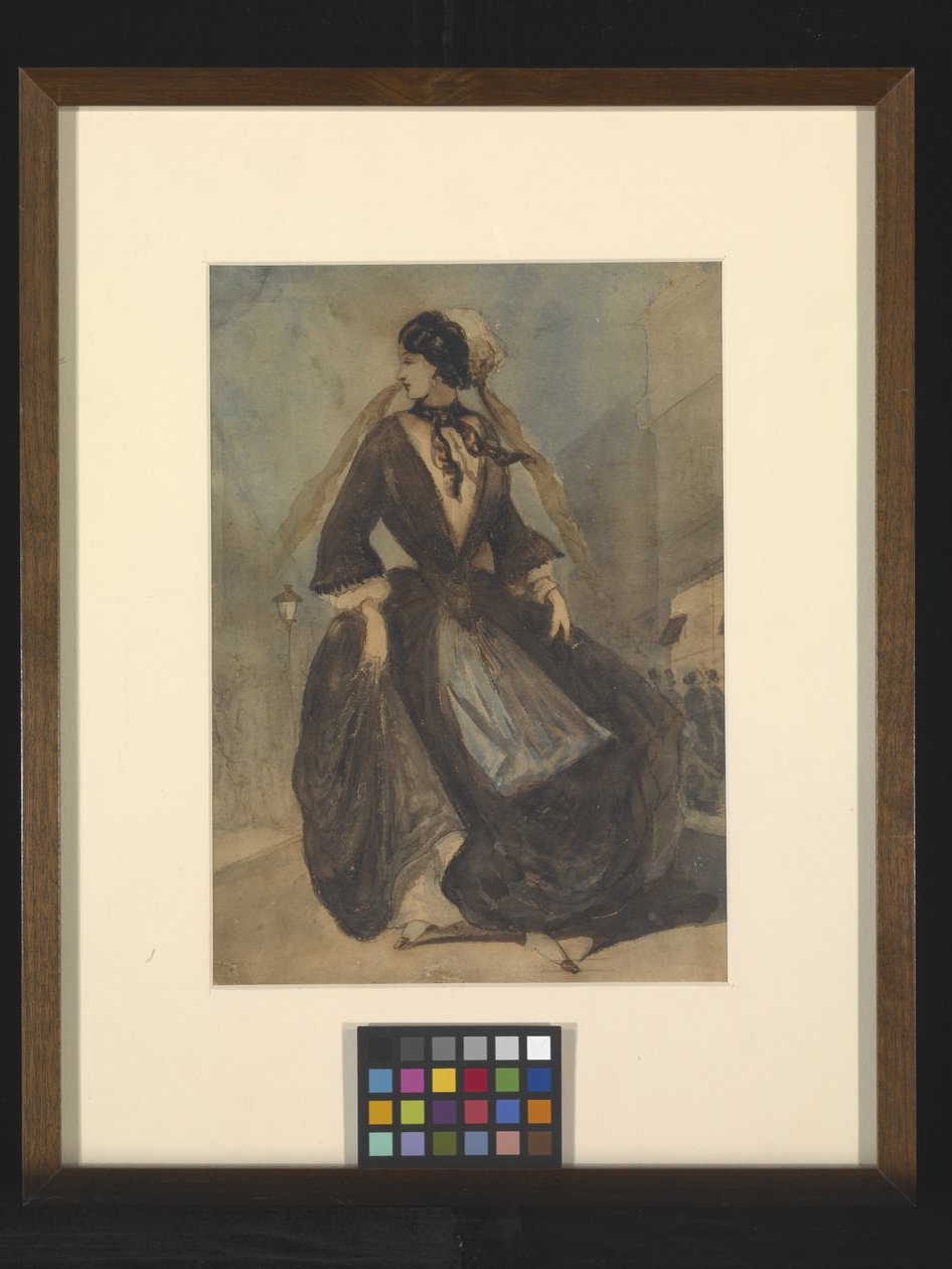 Senhora espanhola (caneta, tinta, e aguarela em papel não branco) de French School