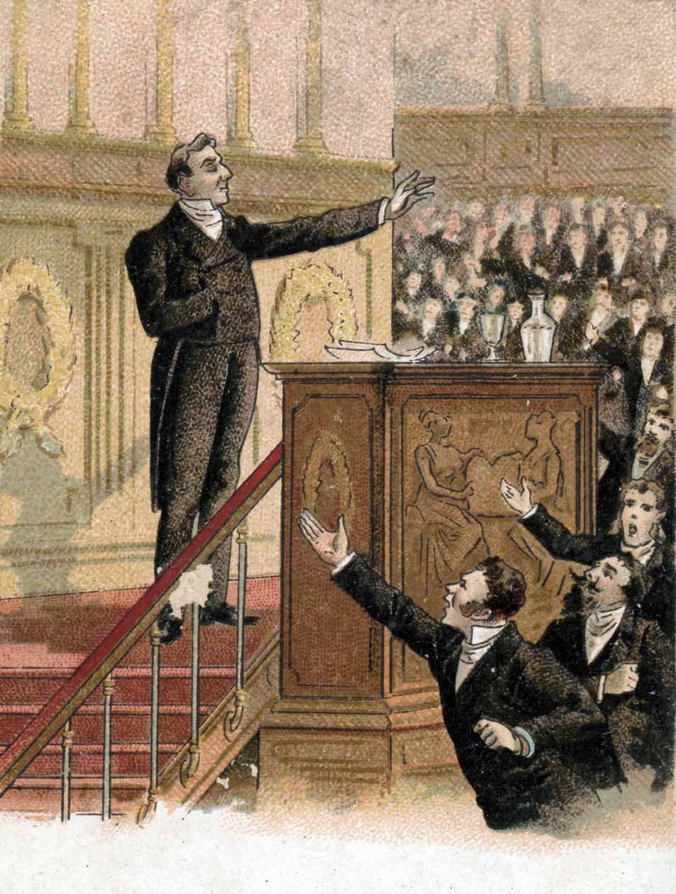 Discurso do Ministro dos Negócios Estrangeiros François Guizot (1787-1874) à Câmara dos Deputados face à oposição denunciando a sua política externa "Podemos multiplicar insultos e calúnias, podemos empilhá-los o quanto quisermos, nunca os elevamos a t de French School