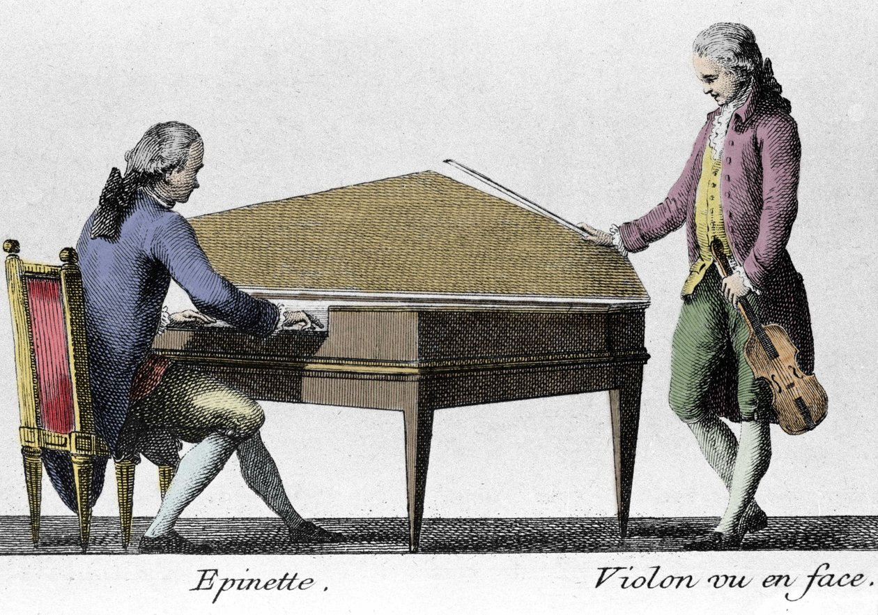 Espineta e Violinista. Gravura do final do século XVIII. de French School