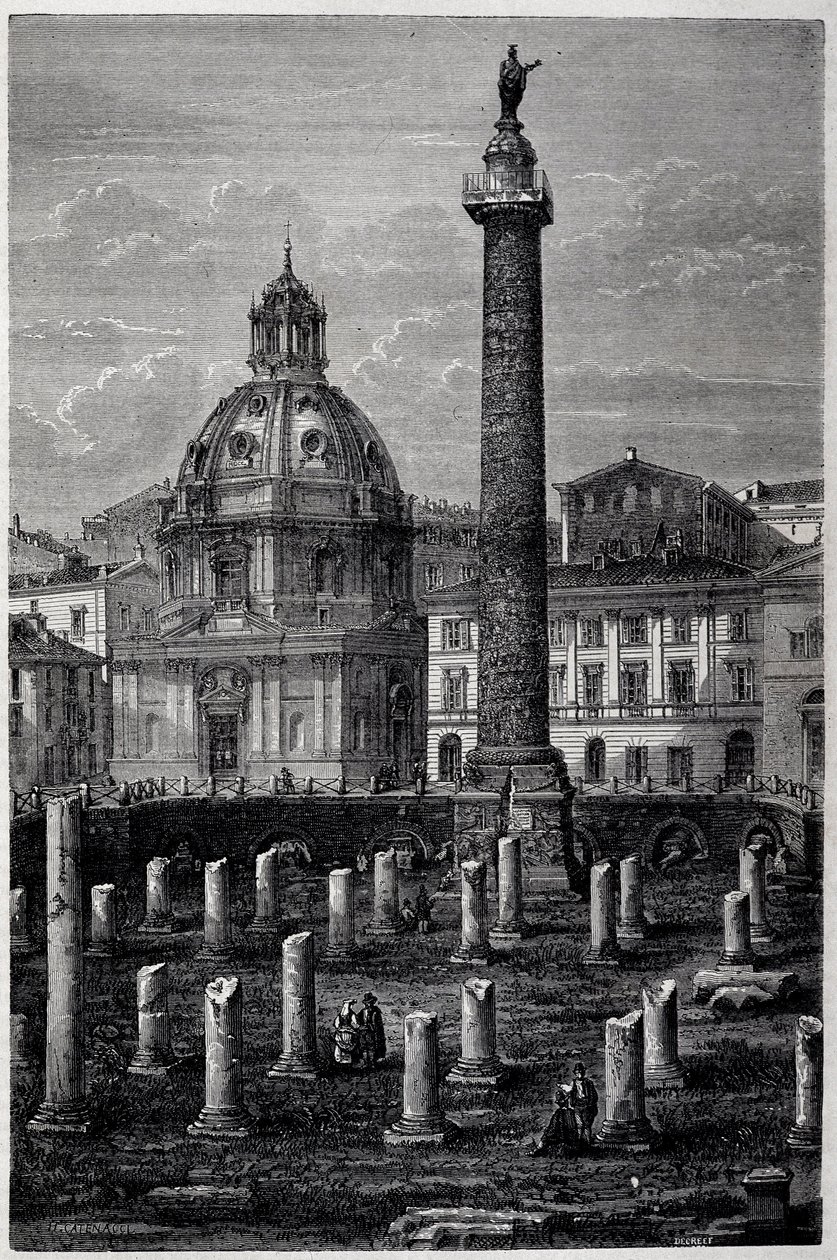 Praça e Coluna de Trajano (Colonna Traiana) e Basílica de Ulpian (viagem de Francis Wey em 1864-1868) - em "Tour du Monde" 2ª semana 1869 de French School