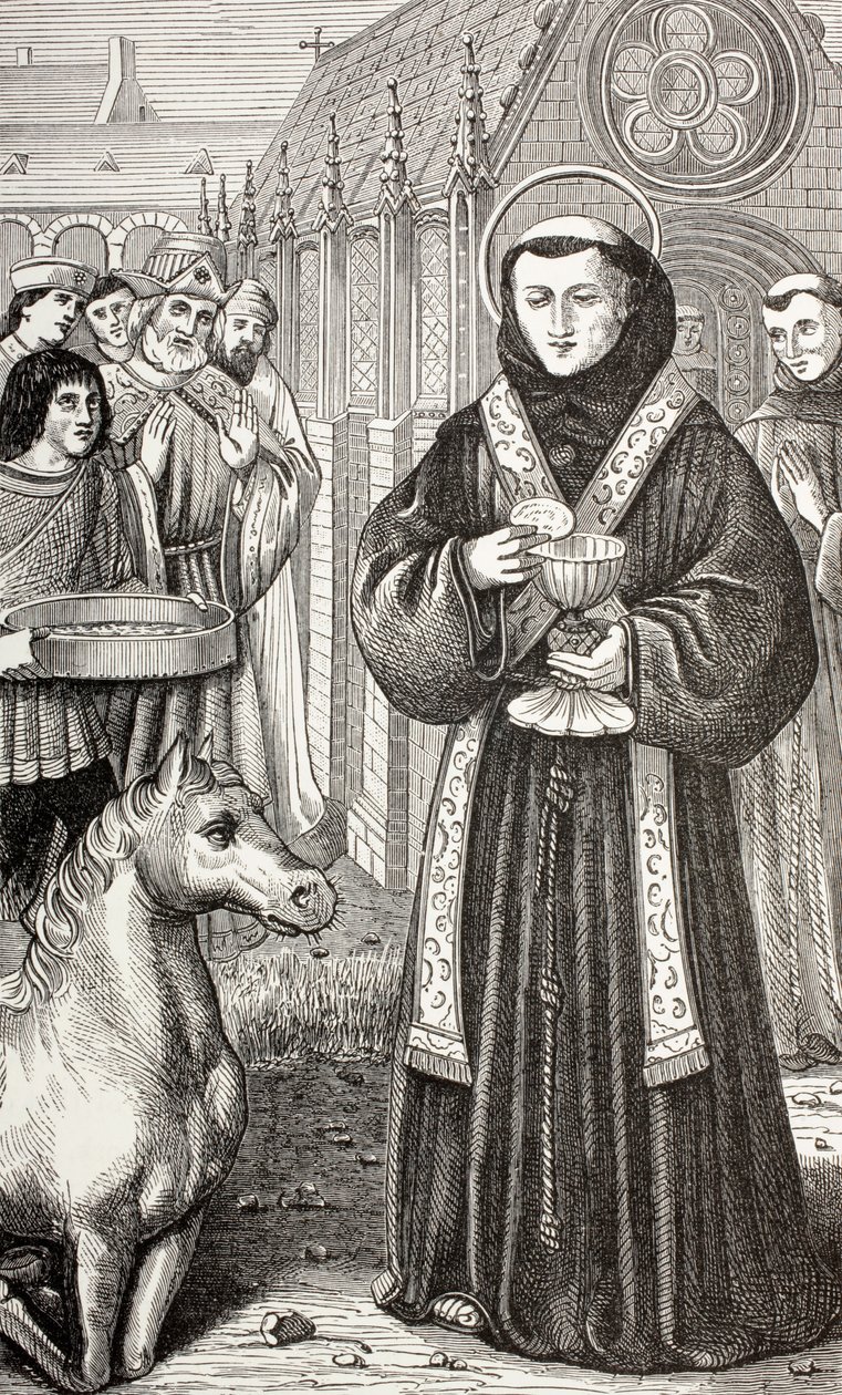 Santo Antônio de Pádua, de "A vida militar e religiosa na Idade Média", de Paul Lacroix, publicado em Londres, c.1880 (lito) de French School