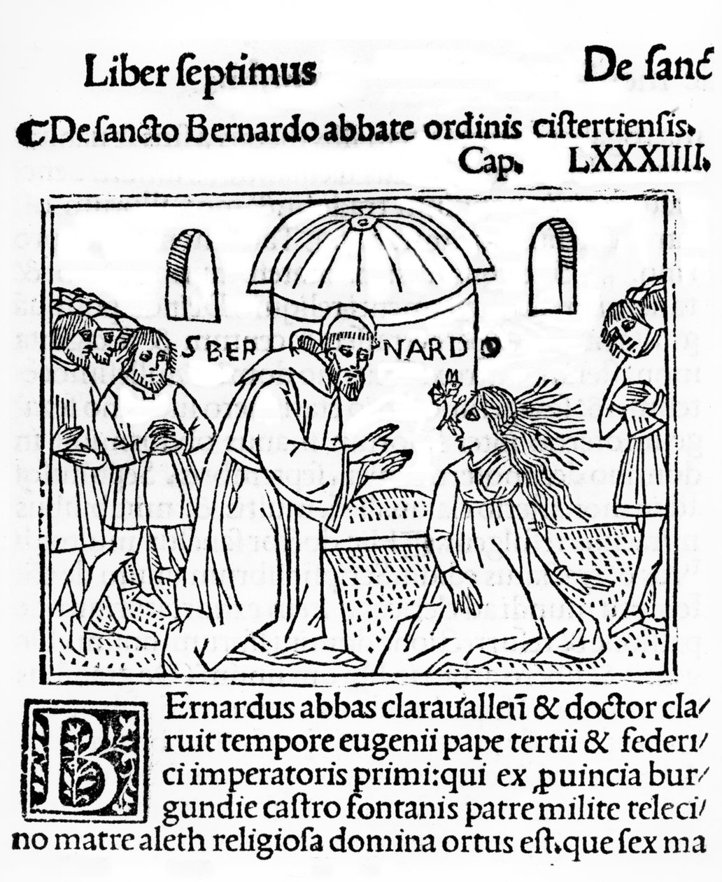 São Bernardo de Clairvaux Exorcizando uma mulher possuída, ilustração de La Vie des Saints publicou 1506 de French School