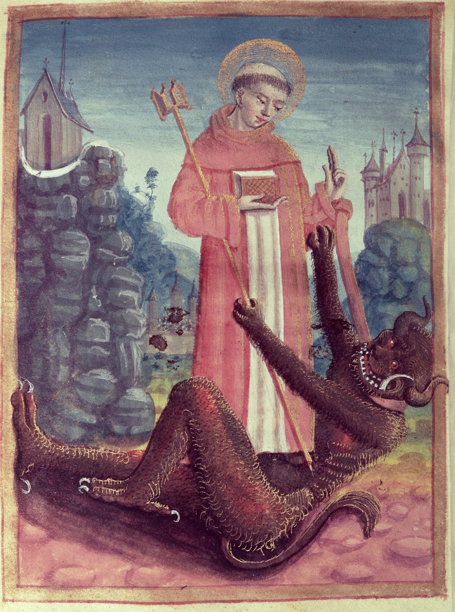 São Bernardo de Menthon (923-1008) Superando um demônio, de um livro de horas, 1490 de French School