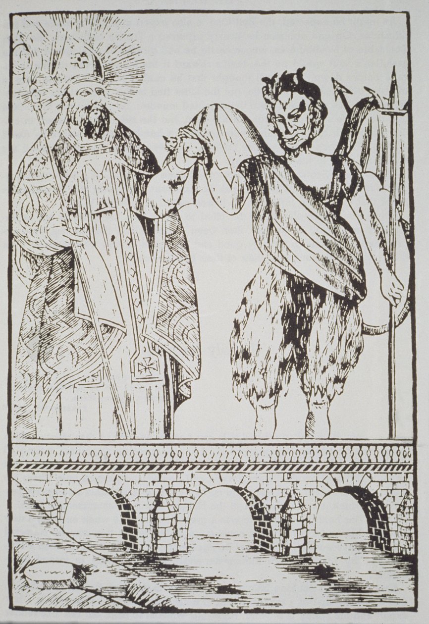 St. Cado e o Diabo, cópia de uma popular gravura francesa, ilustrada em uma história da magia publicada no final do século XIX de French School