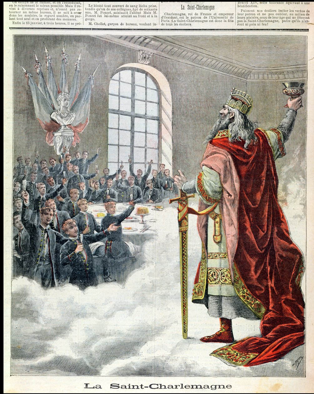 São Carlos Magno, patrono das crianças da escola, de Le Petit Journal Illustre, 1892 de French School