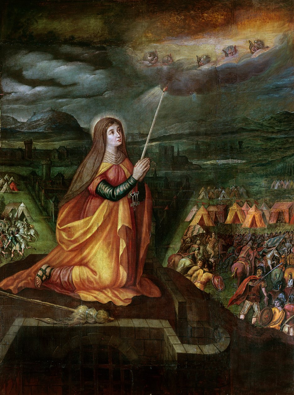 St. Genevieve orando para evitar a vinda de Átila e seus hunos de French School