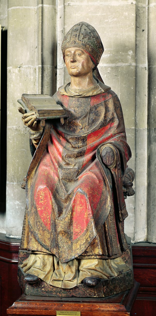 St. Germain (c.380-448) Bispo de Auxerre (madeira policromada) de French School