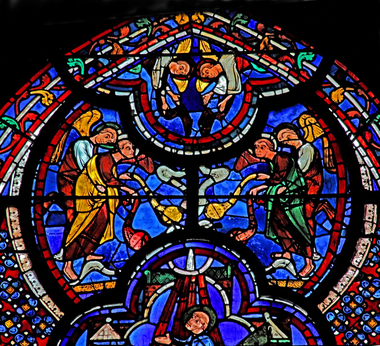 Janela de São João: os anjos aguardam a morte e ressurreição de São João (w48) de French School