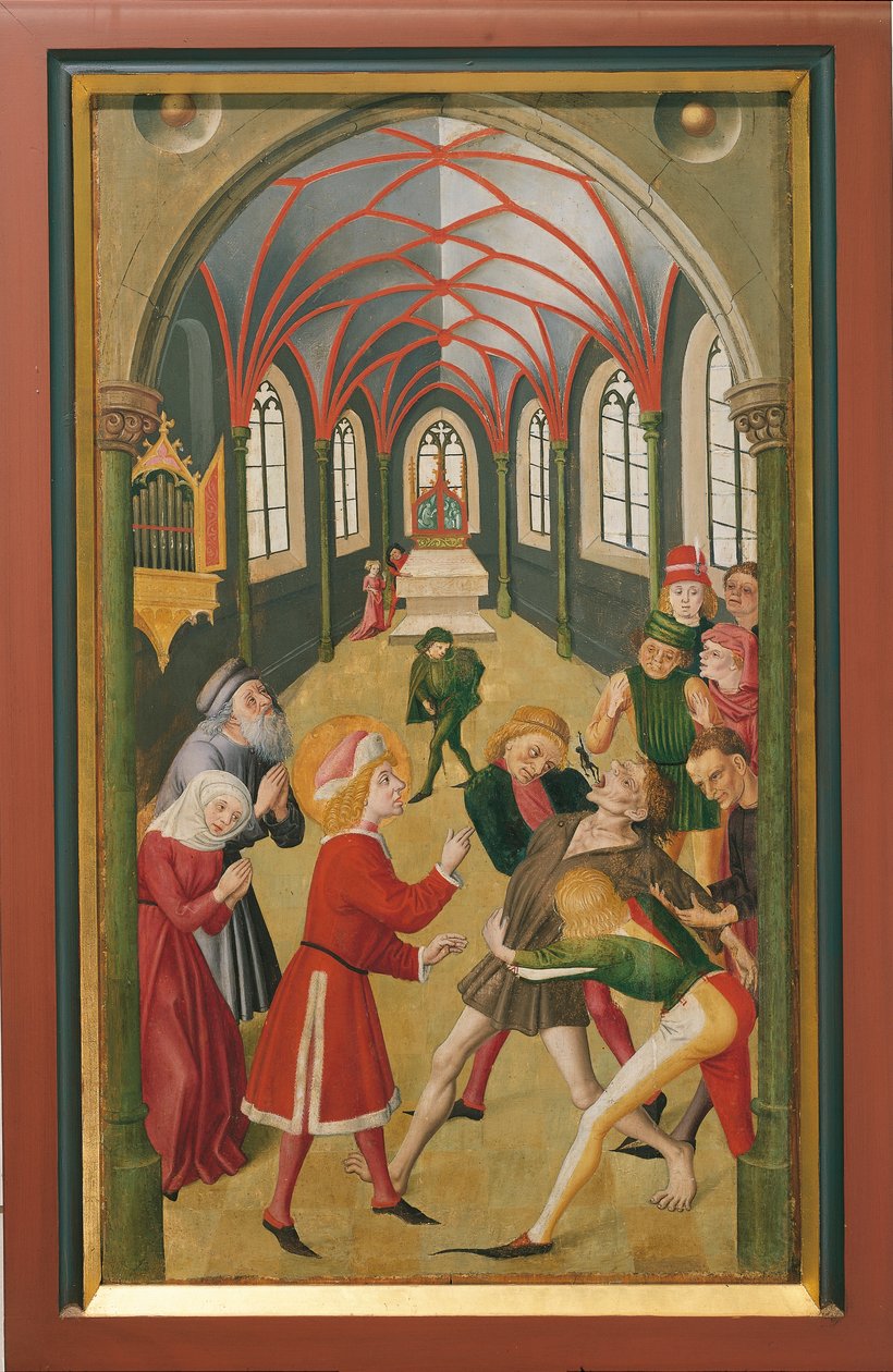 São Martinho exorcizando uma pessoa possuída (óleo sobre tela) de French School