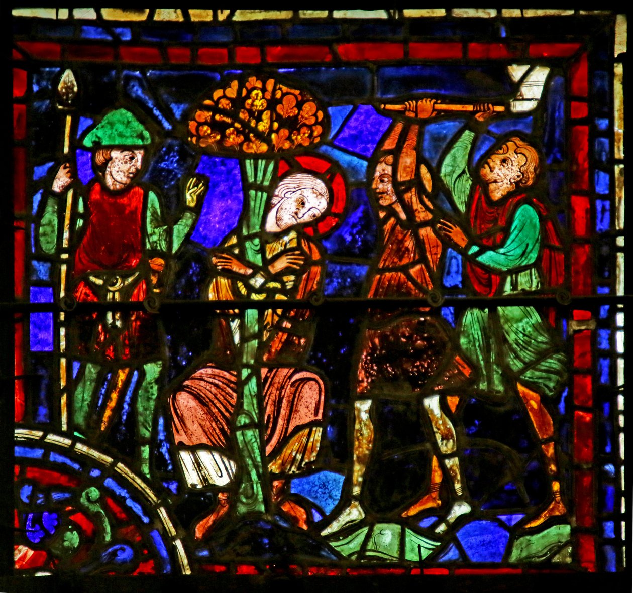 St. Martin amarrado a uma árvore, cena da vida de St. Martin, Catedral de Chartres de French School