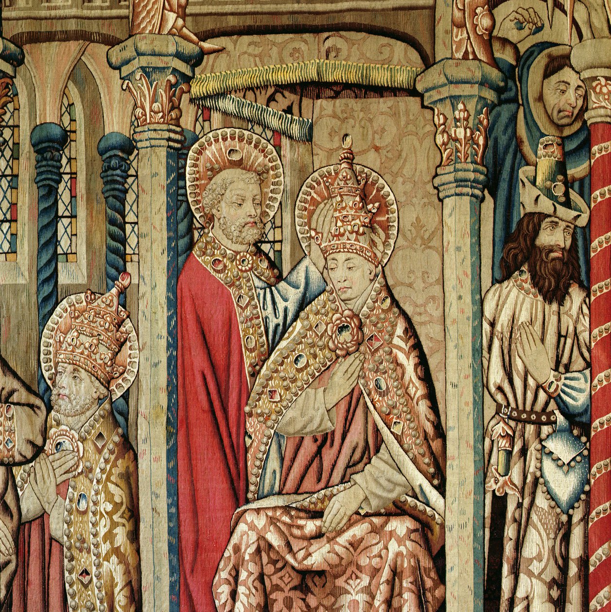 São Pedro Colocando a Tiara Papal sobre a Cabeça de São Clemente, de &39;A Vida de São Pedro&39; (tapeçaria de lã) de French School