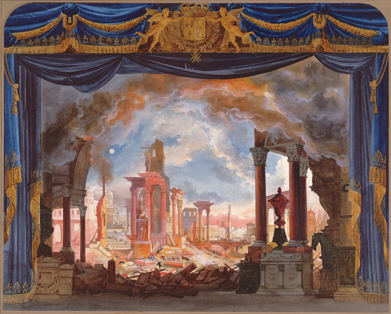 Cenografia do Ato III de Le Siege de Corinthe de Rossini (wc no papel) de French School