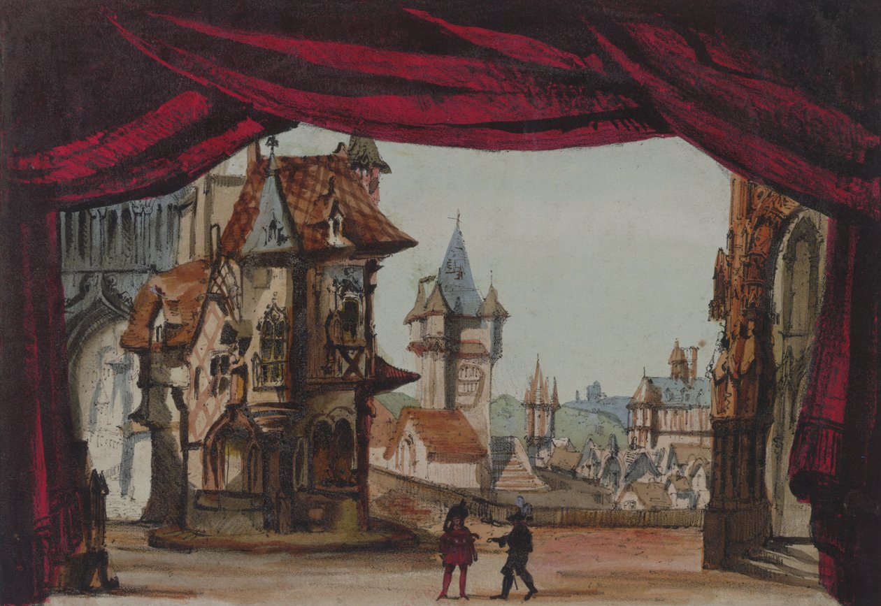 Design de Palco para La Juive, apresentado pela primeira vez na Ópera de Paris em 23 de fevereiro de 1835 (wc no papel) de French School