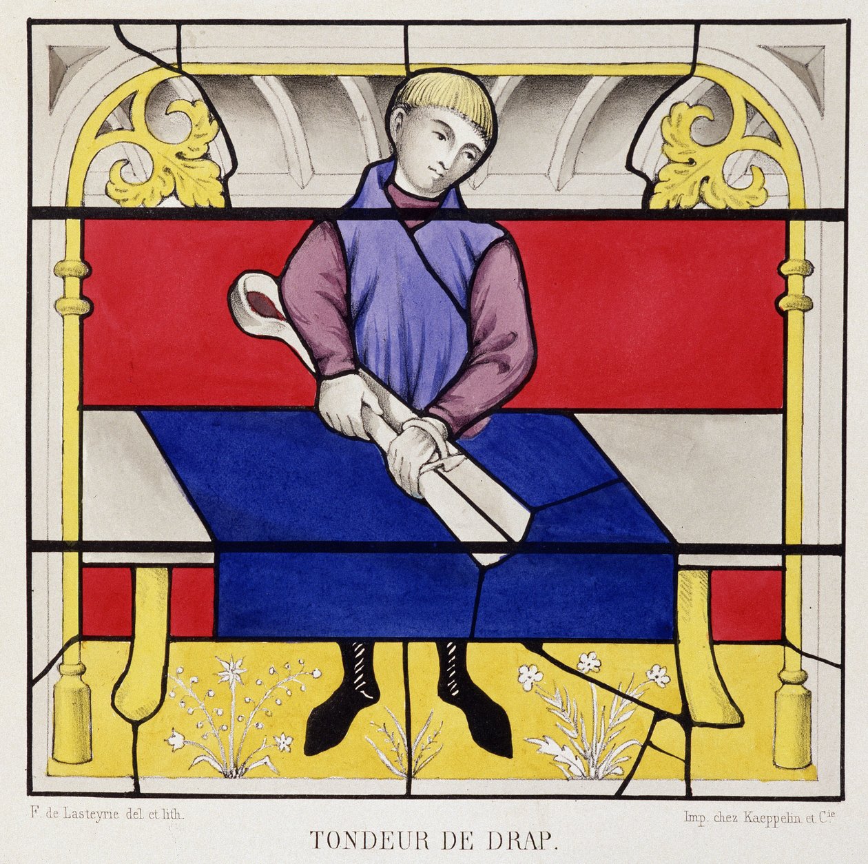 Vidro manchado mostrando um mero lençol de folhas, Igreja de Nossa Senhora de Semur de French School