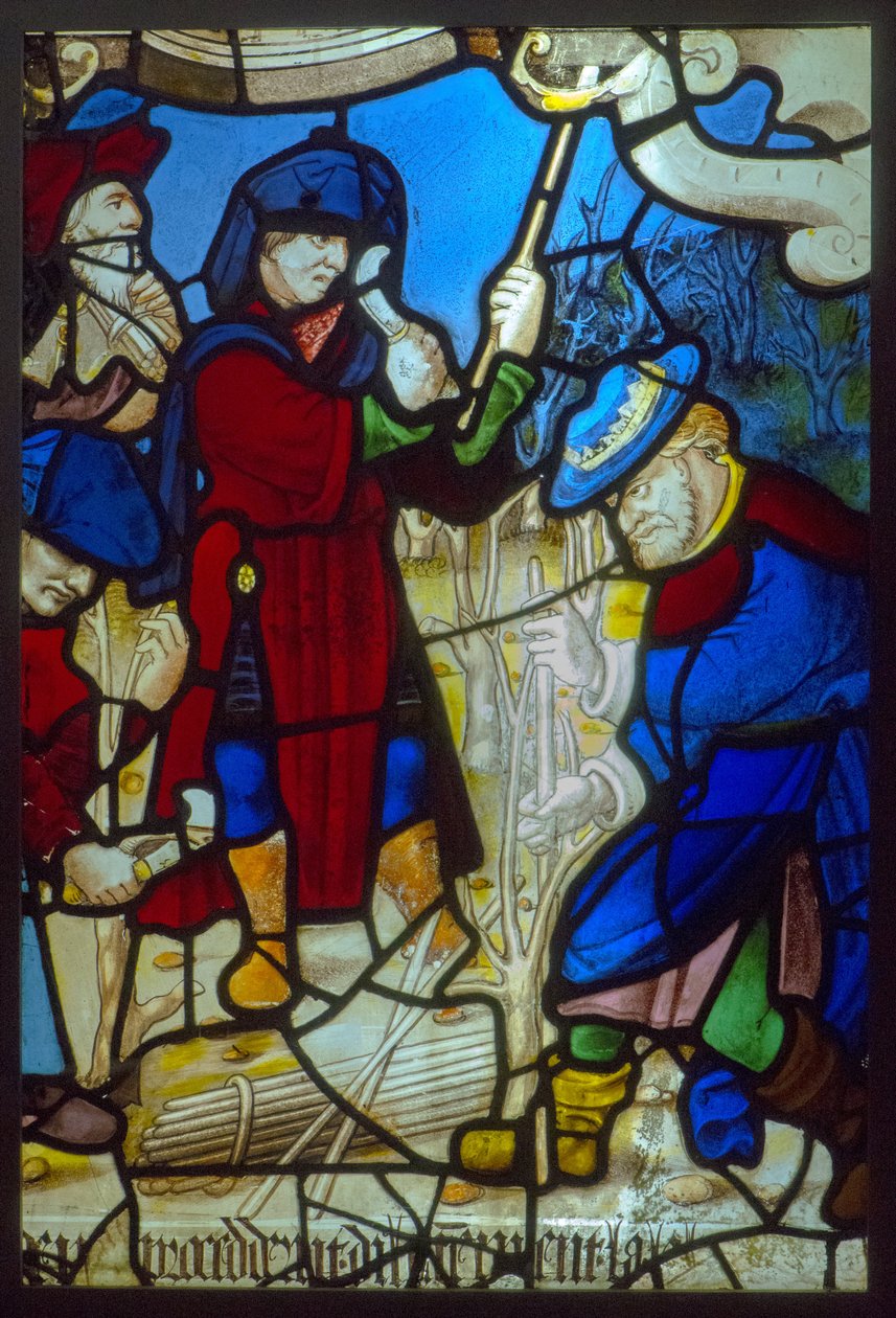 Vidro manchado, os profetas esculpindo a videira (tema da imprensa mística por volta de 1540) de French School