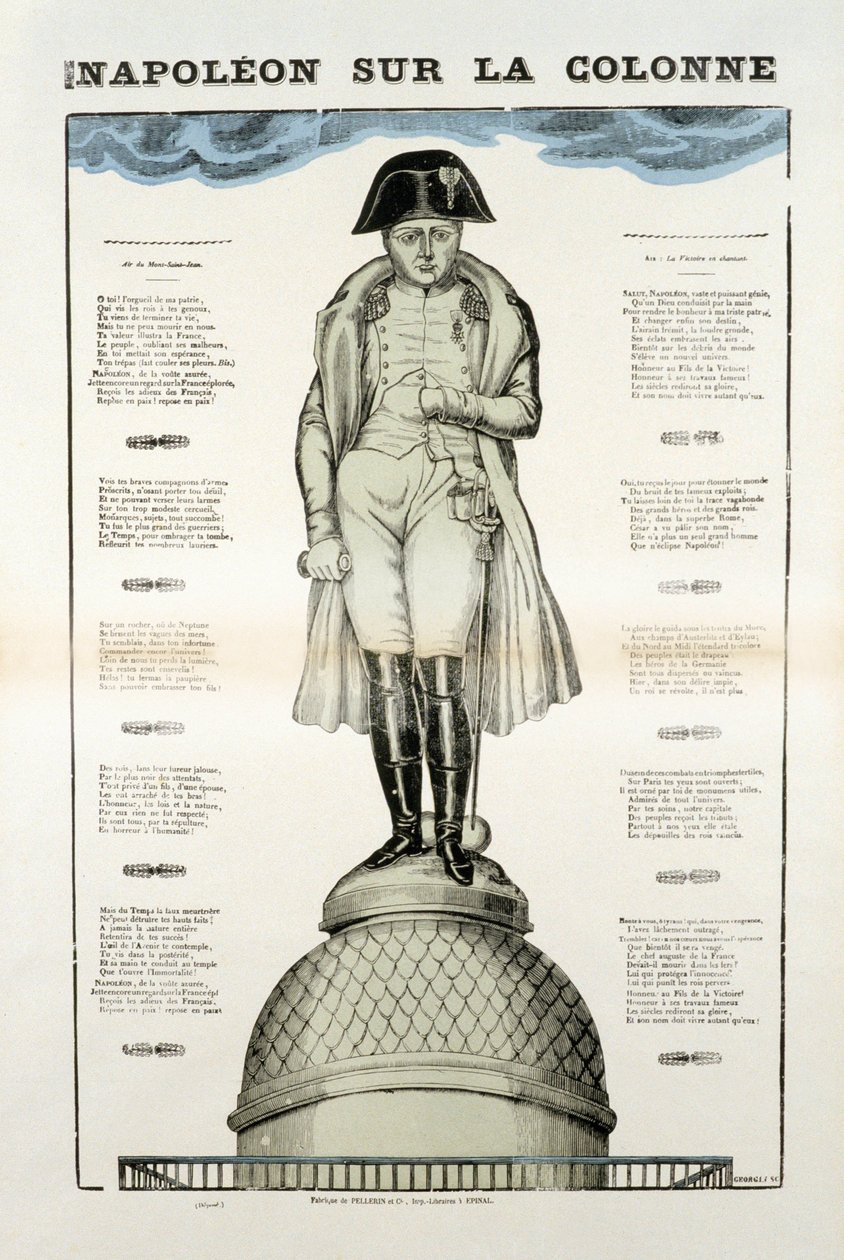 Estátua de Napoleão I Bonaparte (1769-1821) na coluna Vendôme em Paris. Foto de Epinal de French School