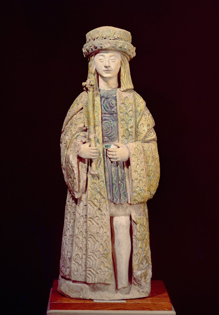 Estátua de São Luís (1214-70), final do século XV ou início do século XVI (terracota vidrada) de French School