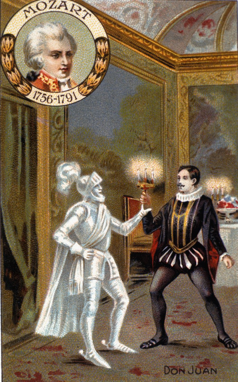 Estátua do Comendador, cena de "Don Giovanni" (litografia a cores) de French School