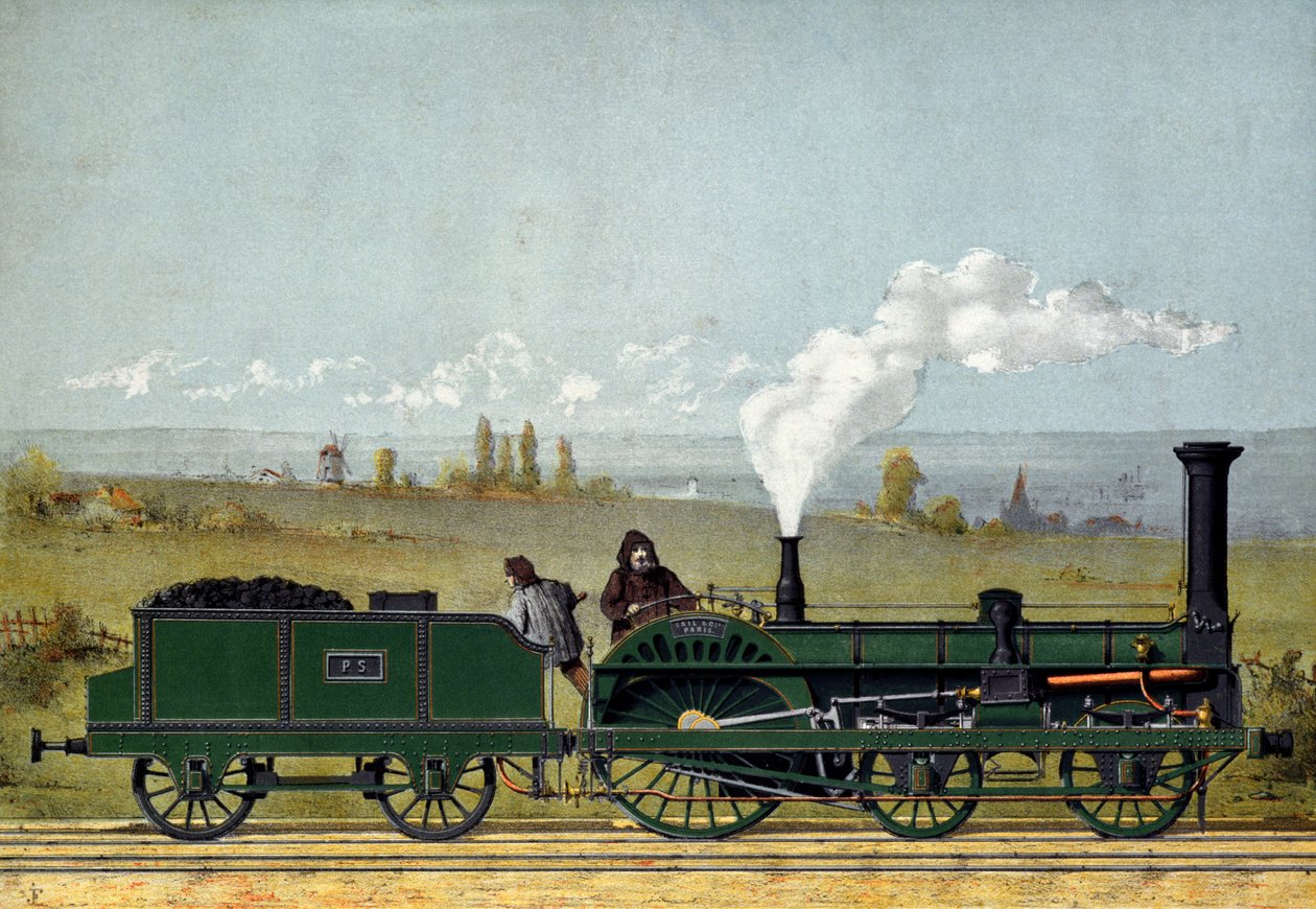 Motor a vapor na estrada de ferro de Estrasburgo, 1852 de French School