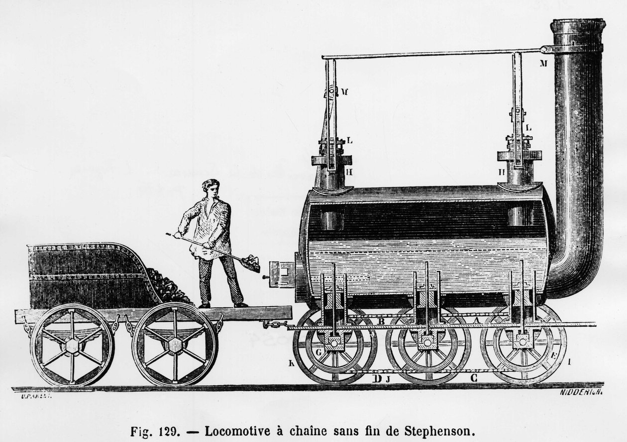 A Locomotiva Infinita da Cadeia de Stephenson - em "The Wonders of Science", de L. Figuier de French School