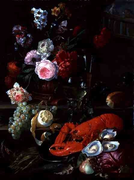 Natureza Morta com lagosta, c.1700 (óleo sobre tela) de French School