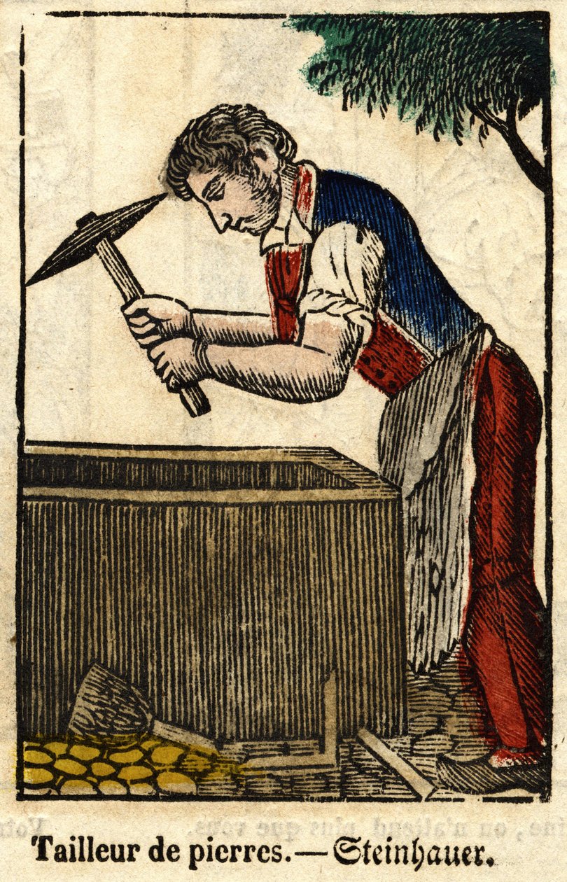 Alfaiate de pedra; Série sobre o comércio, imagem da Epinal do século XIX. de French School