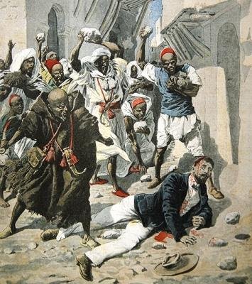 Apedrejando até a morte Doutor Emile Mauchamp em Marrakesh, ilustração da capa do Le Petit Journal, 7 de abril de 1907 de French School