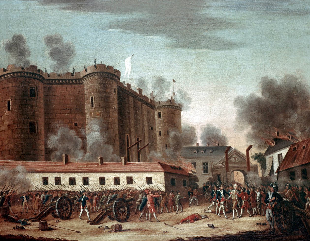Tomada da Bastilha, 14 de julho de 1789 (óleo na caixa) de French School