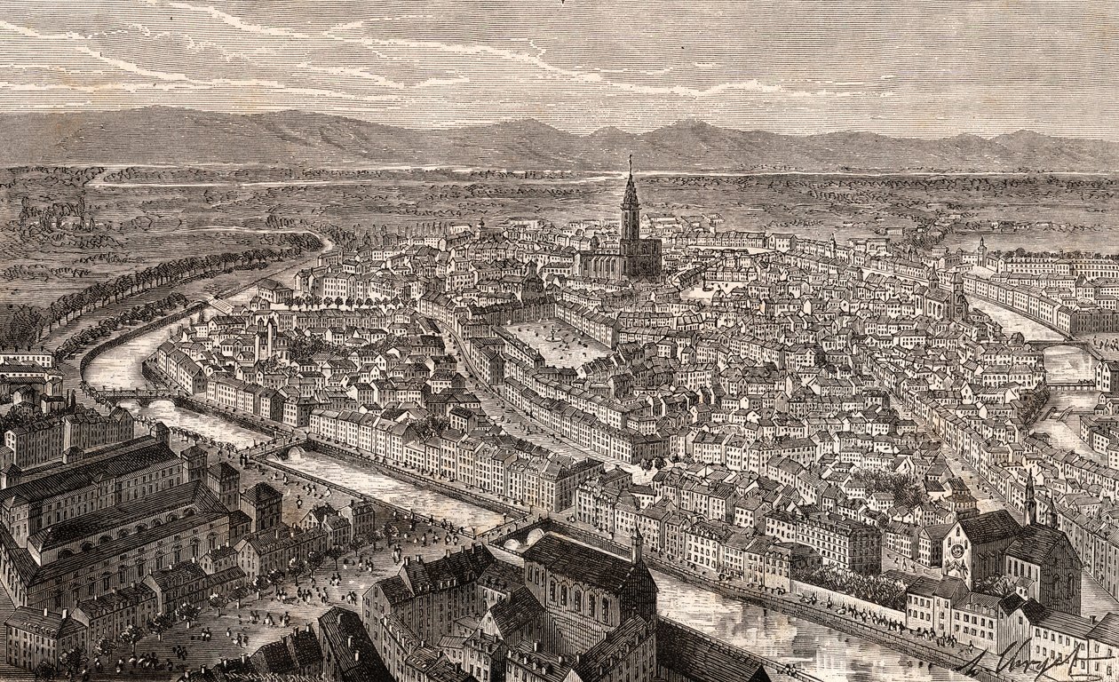 Estrasburgo - Bas-Rhin, na Alsácia - gravura em “Ilustre França: geografia, história, administração estatística” de VA Malt-Brown. 1884 de French School