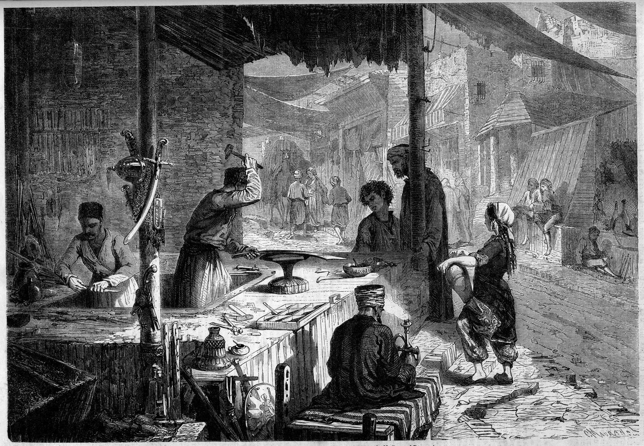 Street Metier: um armeiro damasquineur nas ruas de Trebizonde, na Turquia de French School