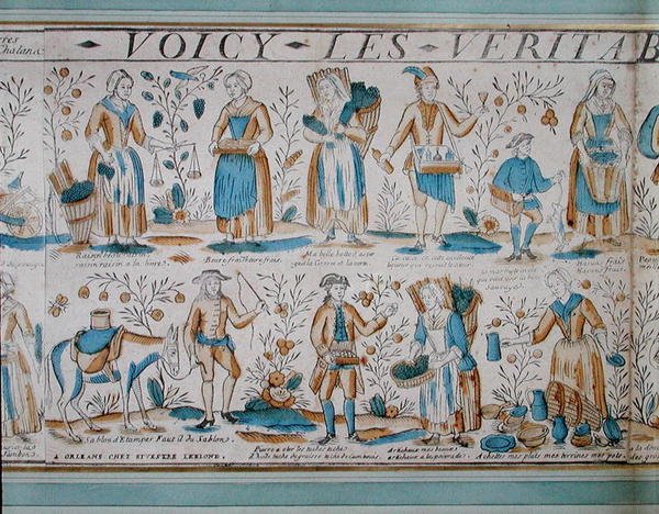 Comerciantes de rua no século XVIII (cor litho) de French School