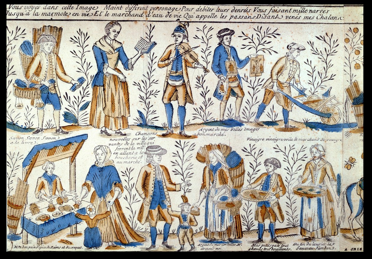 Comerciantes de rua no século XVIII de French School