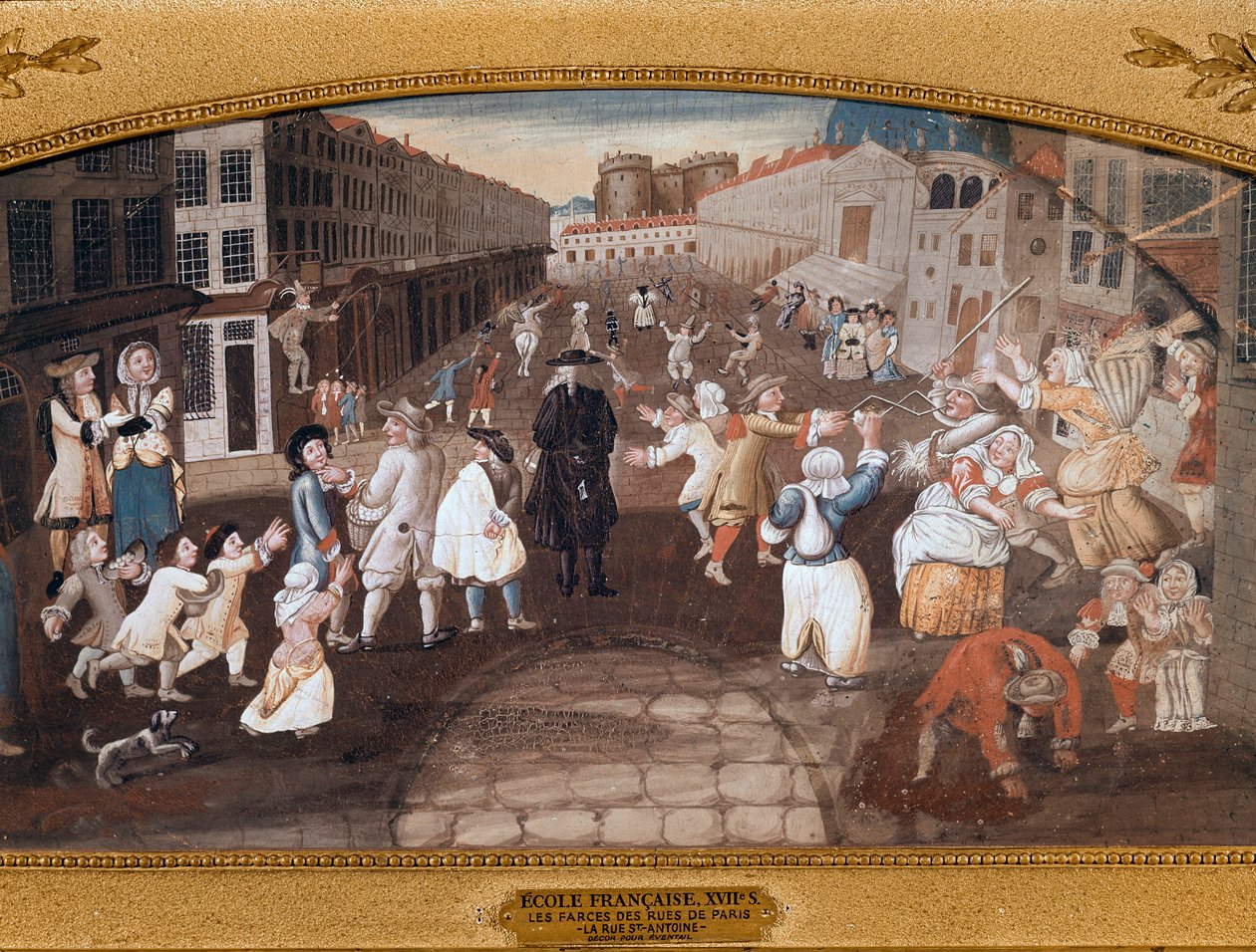 Animadores de rua na Rue St Antoine, Paris (pintura de French School