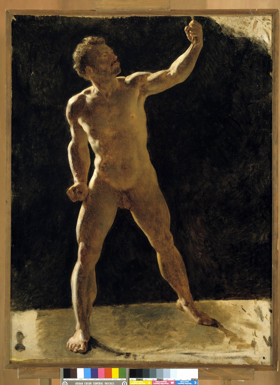 Estudo de um homem nu levantando o punho. Pintura anônima. Musee Granet, Aix en provence de French School