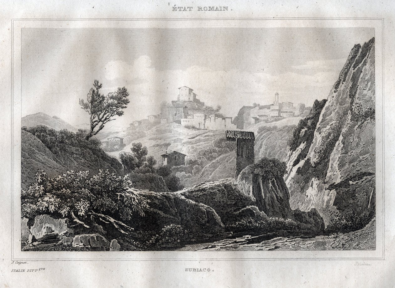 Subiaco Lazio na Cidade Metropolitana de Roma - Gravura de "Picturesque Italy" de M. de Norvins, Ch. Nodier 1834-1836. de French School