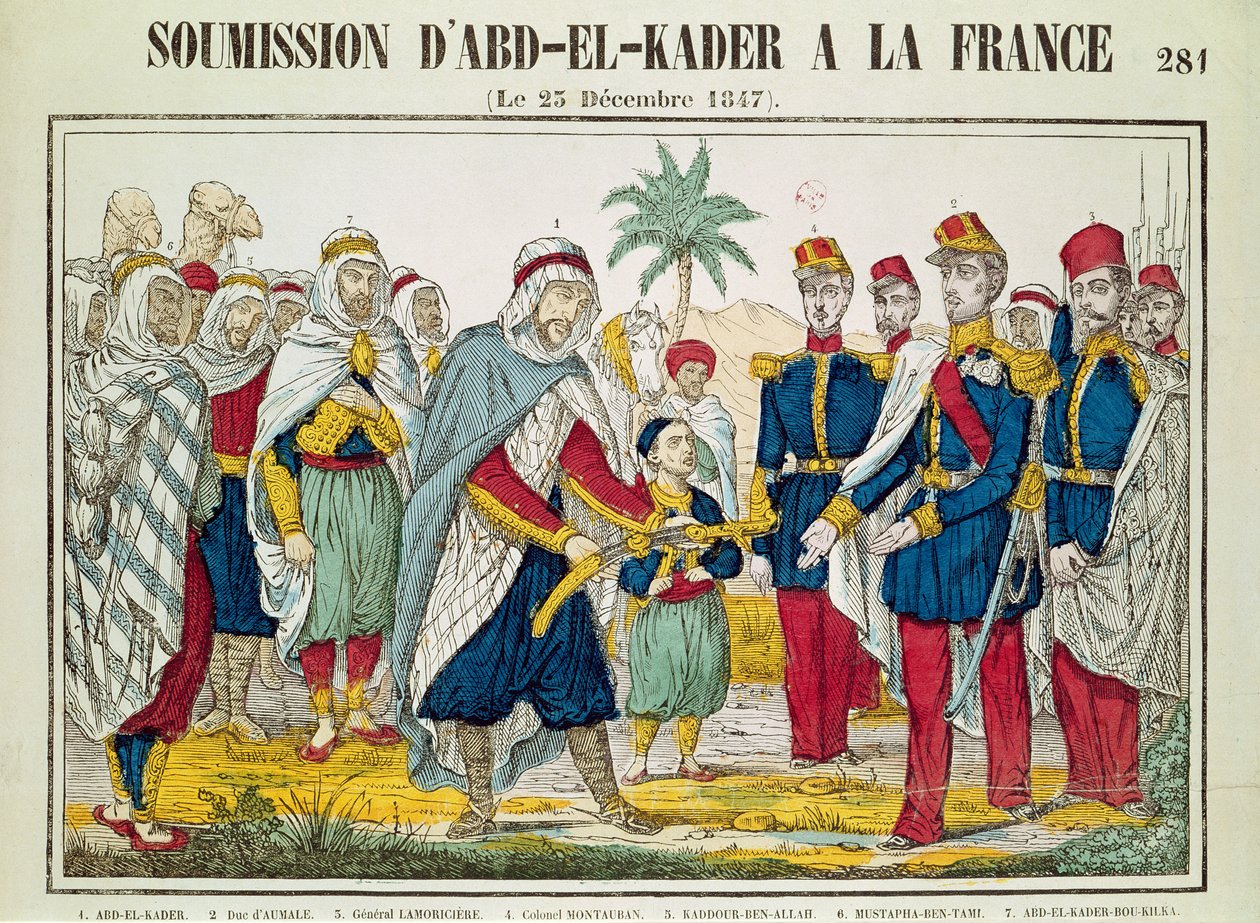Submissão de Abd el-Kader (1808-83) a Henri d&39;Orleans (1822-97) Duque de Aumale, 23 de dezembro de 1847 de French School