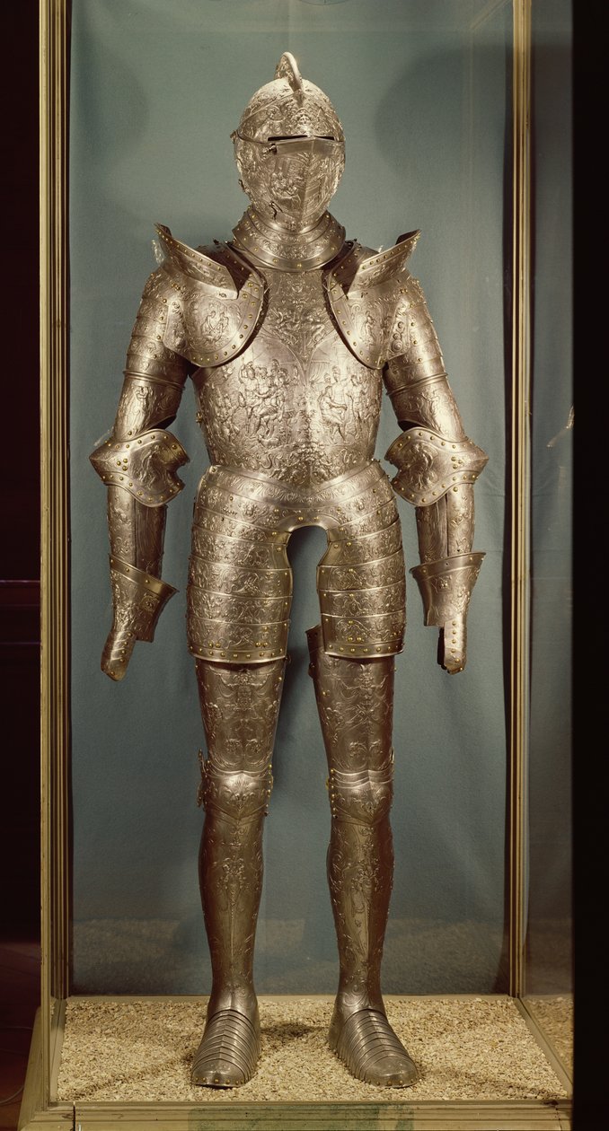 Terno de armadura de Henri II (1519-59) (ferro) de French School