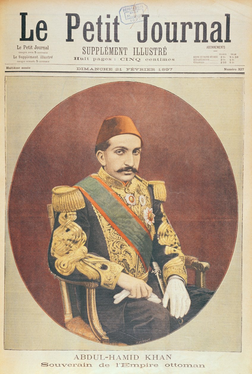 Sultão Abd al-Hamid Khan II (1842-1918) Soberano do Império Otomano, de Le Petit Journal, 21 de fevereiro de 1897 de French School