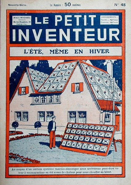 Verão, mesmo durante o Inverno", ilustração da capa do "Le Petit Inventeur" 1929 (cor litho) de French School