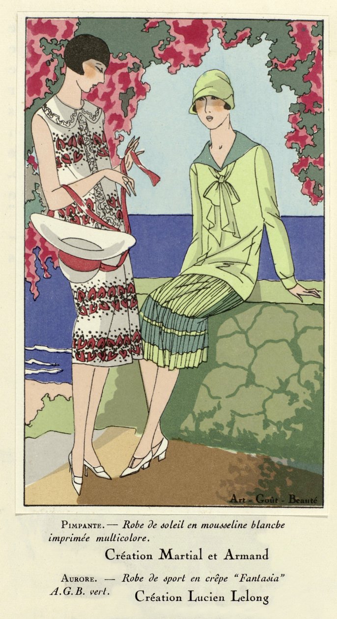 Vestido de verão e vestido desportivo, de Art-Gout-Beaute, pub.1924 (gravura em pochoir) de French School